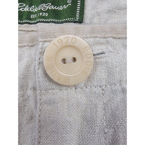Eddie Bauer Pants Womens 10 Beige Brown Crop 100% Linen Casual Beach Vacation - Picture 4 of 16